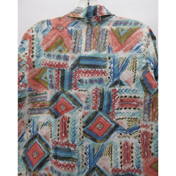 VINTAGE Click CMC Top XS Linen Shirt Abstract Southwestern Aztec 90s - Picture 7 of 10